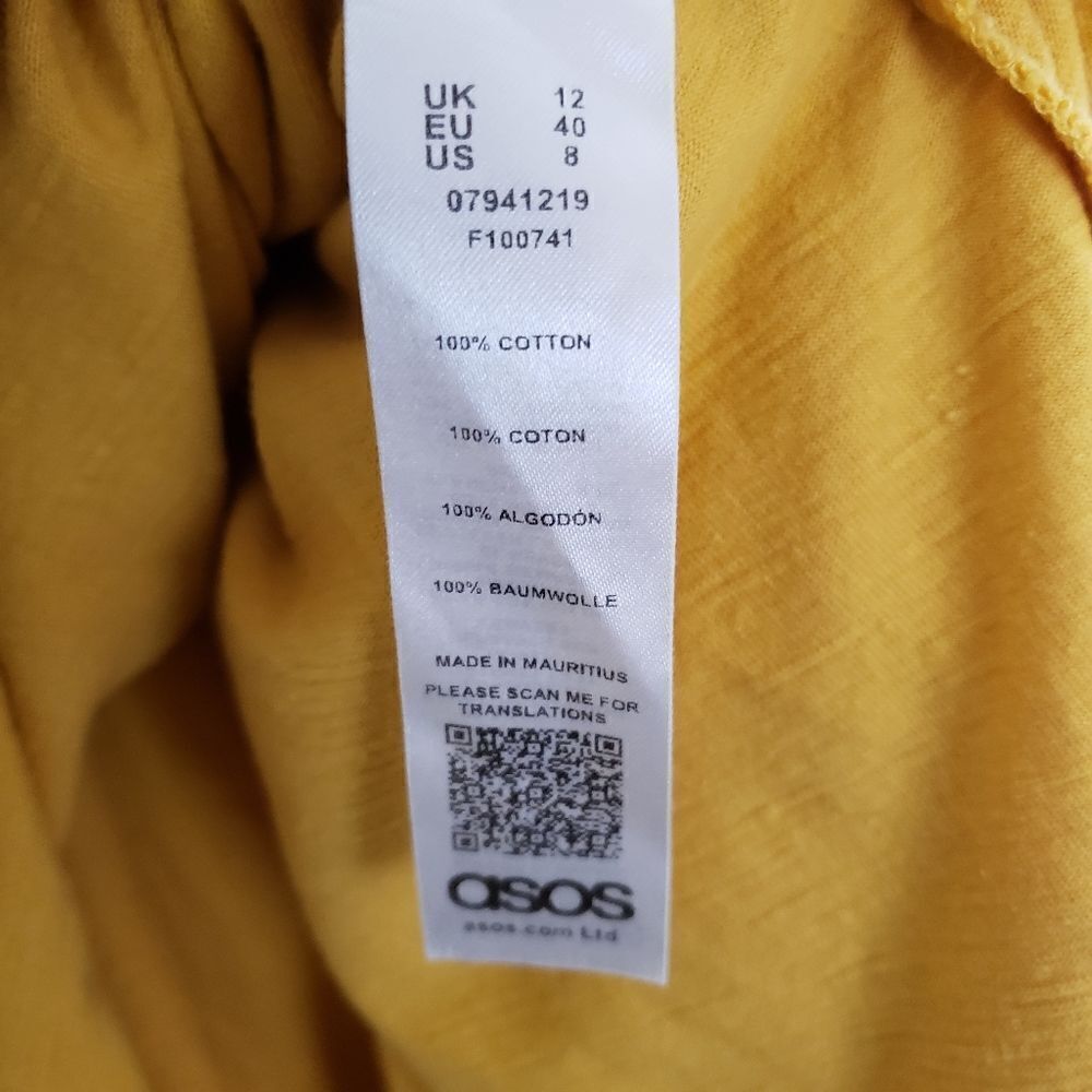 ASOS Yellow Strappy Summer 100% Cotton Sun Dress Size 8 - Picture 3 of 6